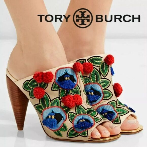 Tory Burch Ellis Embroidered Mules - Picture 1 of 16